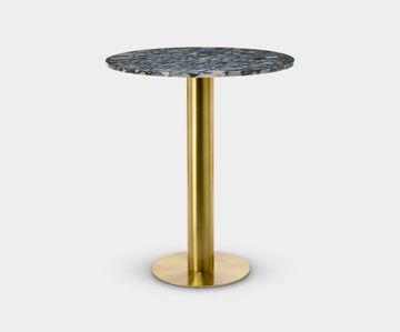 Tube Dining Table Brass Pebble Marble Top 900mm by Tom Dixon