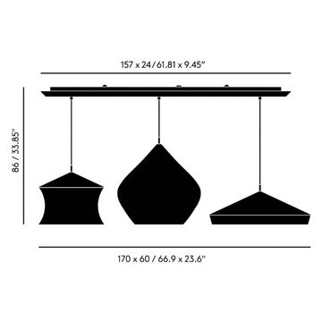 Beat LED Black Trio Linear Pendant System by Tom Dixon - view 3