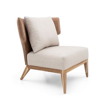 BUSTO Armchair in Teak with Beige fabric and Caramel leather by Uultis