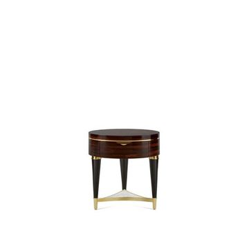 Bedside table in ebony, ziricote and brass with marble insert by Zanaboni