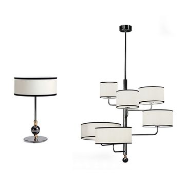 Lamp set consisting of table lamp and chandelier by Zanaboni