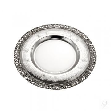 Kiddush Plate D.-20cm Hammered w/ Castings by Zaramella Argenti srl