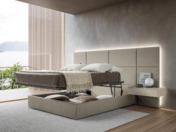 MODULA - EASY UP - Fabric double bed with high headboard by Adok