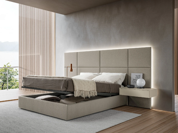 MODULA - Fabric storage bed with upholstered headboard by Adok