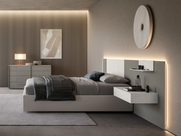 SIDE - Wooden double bed with integrated lighting by Adok