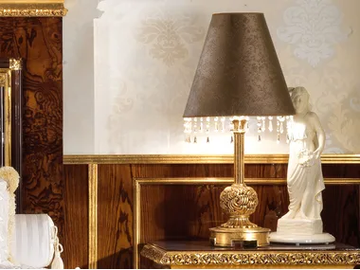 GRAND ROYAL - Imitation leather table lamp with crystals by A.R. Arredamenti