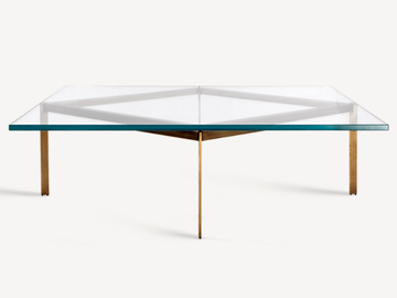 PLANK - Square glass coffee table with metal base by BassamFellows