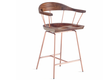 SPINDLE - Steel and wood counter stool with armrests by BassamFellows