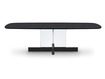CROSS TABLE GLASS - Barrel-shaped wood and glass table by Bonaldo