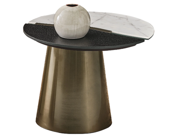 YANG - Round metal coffee table with SuperMarble and wooden top by Bontempi Casa