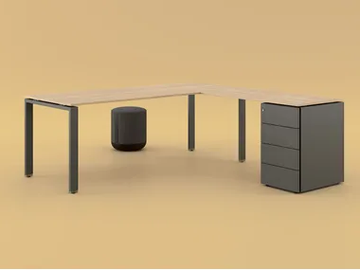 GLIDER - L-shaped wooden office desk with shelves by Bralco