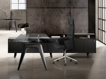 RAIL - Rectangular glass executive desk with shelves by Bralco