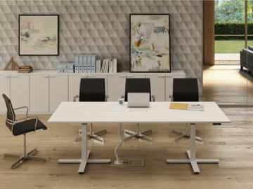 WINGLET - Height-adjustable rectangular melamine-faced chipboard meeting table with cable management by Bralco