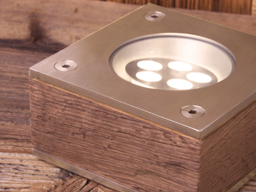 PEUGEOT - Walkover light stainless steel and wood steplight by Brillamenti