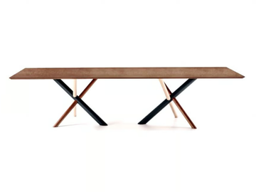 W - Rectangular american walnut table with double base by Bross
