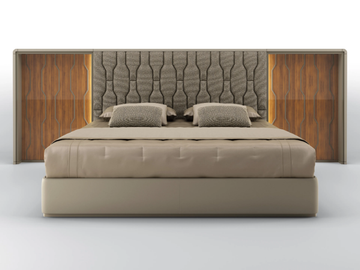 CLEO - Leather bed with fabric and canaletto walnut headboard by BRUNO ZAMPA