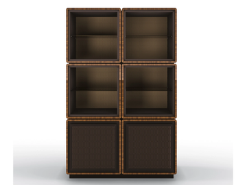DEDALO - Modular bookcase in walnut and leather upholstery by BRUNO ZAMPA