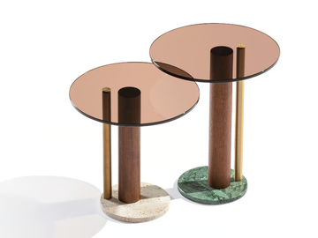 ATHENA H - L - Round glass coffee table with satin brass and marble base by Carpanese Home