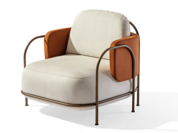 GASTON - Leather armchair with armrests and velvet backrest by Carpanese Home