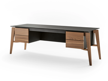 NAVIGLIO - Leather-covered wooden office desk with drawers by Casa Covre