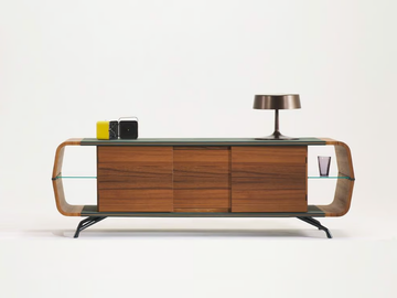 TREVI - Wooden sideboard with marble and leather details by Casa Covre