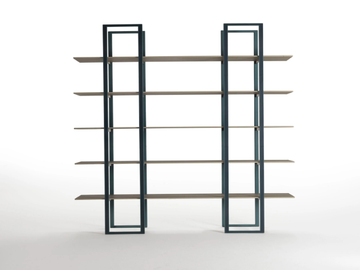 VELA - Open steel bookcase with leather and wood details by Casa Covre