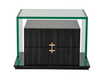 LUZ - Rectangular glass and wood veneer bedside table with drawers by Casa Magna