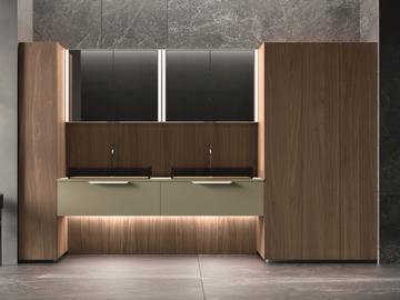 NEROLAB - Double wood veneer vanity unit with cabinets by Cerasa