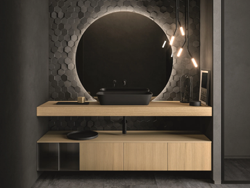 NEROLAB - Wall-mounted wood veneer vanity unit with drawers by Cerasa