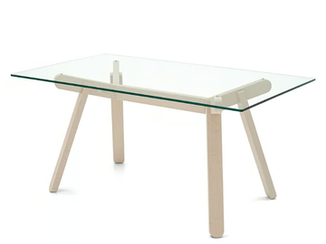 PEENO - Rectangular tempered glass table with wooden base by Connubia