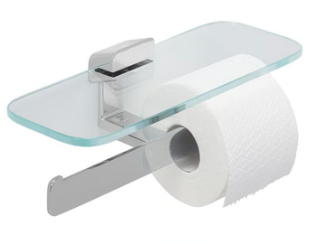 SHIFT CHROME - Double metal toilet roll holder with shelf by Coram