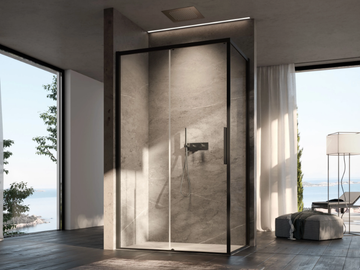 EVO - Corner glass shower cabin with sliding door by DISENIA
