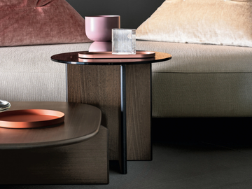 POLYURA - Round wood and glass coffee table by Ditre Italia