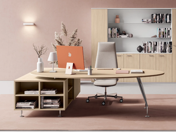 DAKAR - Oval melamine office desk with shelves by DVO