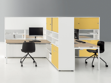 RIO - Multiple wooden office desk with shelves with cable management by DVO