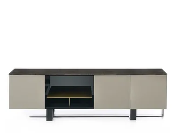FRAME - Wooden sideboard with leather-covered doors and marble top by ENNE