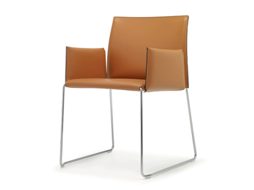 BIZZY - Sled base tanned leather chair with armrests by ENRICO PELLIZZONI
