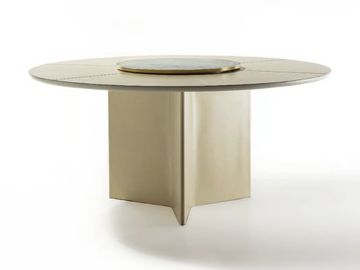 STAR - Round tanned leather table with Lazy Susan by ENRICO PELLIZZONI