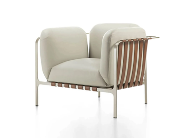 SYDNEY - Tanned leather armchair with armrests by ENRICO PELLIZZONI