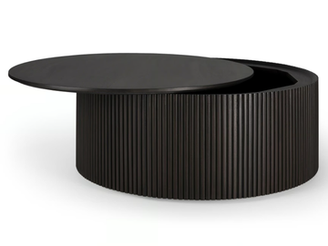 MAHOGANY ROLLER MAX - Round low mahogany coffee table with storage space by Ethnicraft