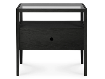 OAK BLACK SPINDLE - Rectangular oak and glass bedside table by Ethnicraft