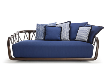 SUNSET BASKET - 3 seater mahogany and fabric garden sofa by Exteta