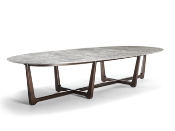 SUNSET - Oval Bardiglio marble and mahogany table by Exteta