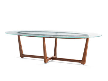 SUNSET - Oval crystal and mahogany garden table by Exteta