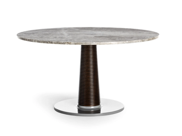 SUNSET - Round marble and mahogany garden table by Exteta