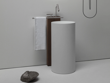 TAP HOLDER - Floor standing stainless steel and wood washbasin tap holder by FALPER
