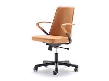 LUNA - Height-adjustable tanned leather office chair with armrests by Fasem