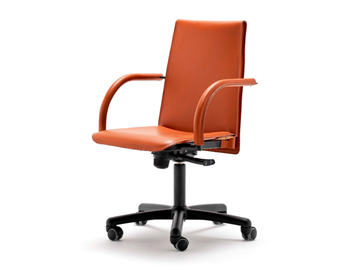 RELAIX - Swivel tanned leather office chair with 5-Spoke base by Fasem