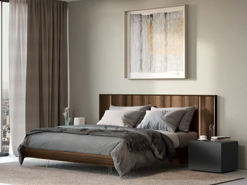NOUVELLE - Melamine-faced chipboard bed with integrated lighting with high headboard by Febal Casa