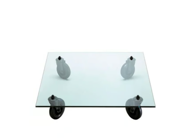 TAVOLO CON RUOTE - Square float glass coffee table with castors _ FontanaArte by Fontana Arte